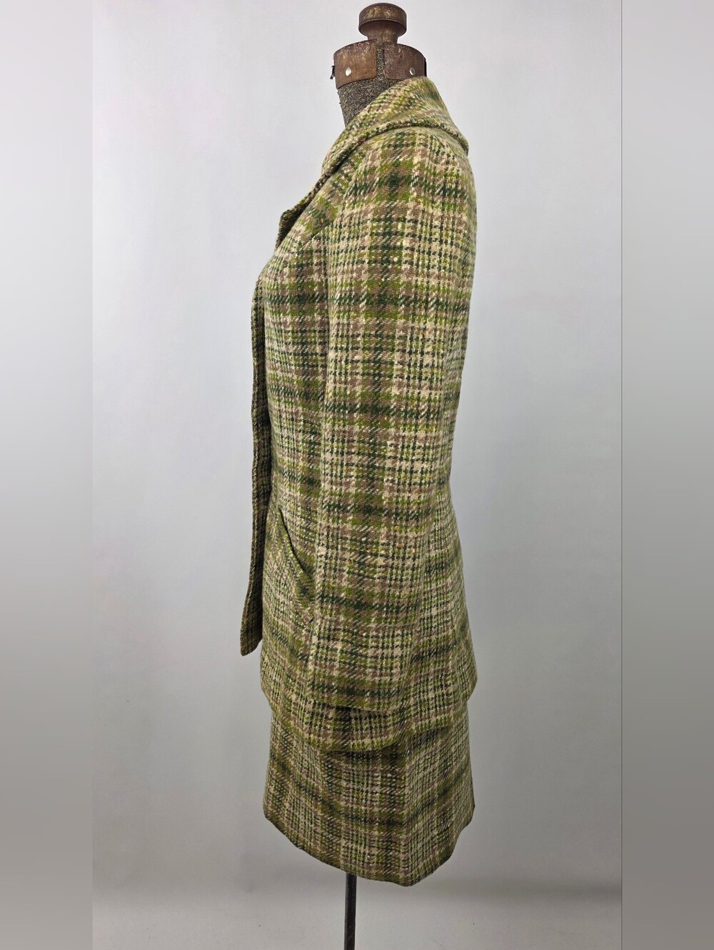Pendelton Vintage 60's Women's Green Plaid 100% Wool 2-Piece Blazer Skirt Set 8 - Picture 7 of 11